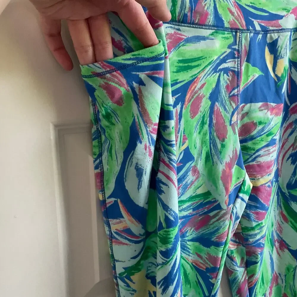 Belle Kim Gravel Tropical Leaf Print Pocket Jogger‎ Leggings - Size XLP
